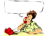 A woman on the phone with a speech bubble